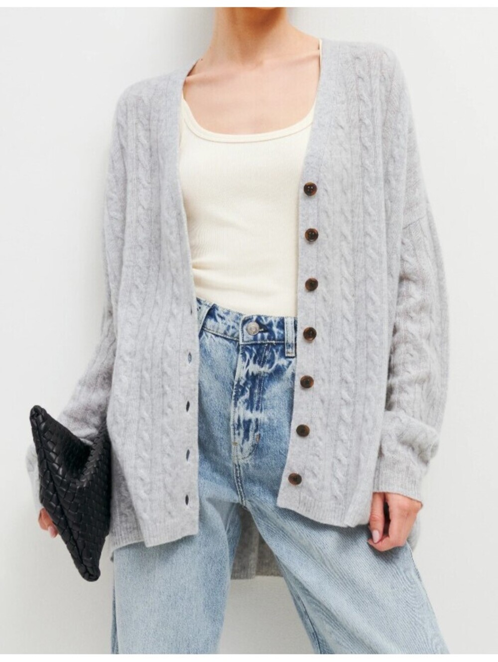 REFORMATION Giusta Grey cashmere cable knit cardigan sz M